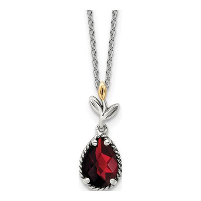 Sterling Silver & 14K Gold Garnet Leaf Pendant
