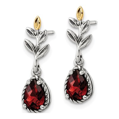 Sterling Silver & 14K Gold Garnet Leaf Dangle Earrings – view 3