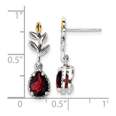 Sterling Silver & 14K Gold Garnet Leaf Dangle Earrings – view 5