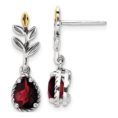 Sterling Silver & 14K Gold Garnet Leaf Dangle Earrings