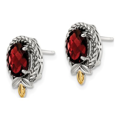 Sterling Silver & 14K Gold Oval Garnet Checkerboard Stud Earrings – view 3