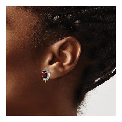 Sterling Silver & 14K Gold Oval Garnet Checkerboard Stud Earrings – view 4