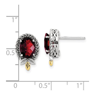 Sterling Silver & 14K Gold Oval Garnet Checkerboard Stud Earrings – view 5