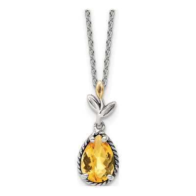 Sterling Silver & 14K Gold Citrine Leaves Pendant
