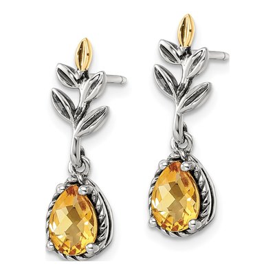 Sterling Silver & 14K Gold Citrine Leaf Dangle Earrings – view 3