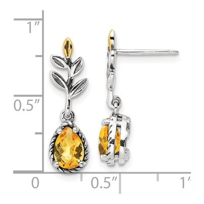 Sterling Silver & 14K Gold Citrine Leaf Dangle Earrings – view 5