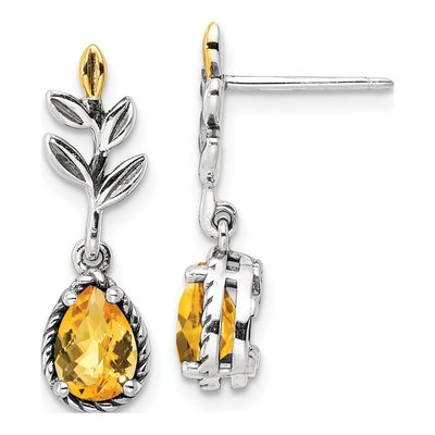 Sterling Silver & 14K Gold Citrine Leaf Dangle Earrings