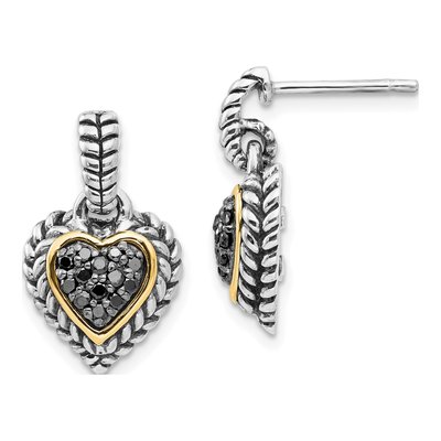 Sterling Silver & 14K Gold 0.26 ct tw Diamond Heart Dangle Earrings