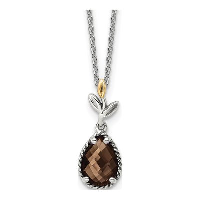 Sterling Silver & 14K Gold Smoky Quartz Leaves Necklace