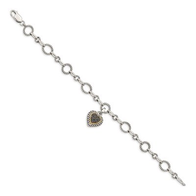 Sterling Silver & 14K Gold 9mm Heart Link Bracelet – view 2