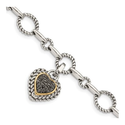 Sterling Silver & 14K Gold 9mm Heart Link Bracelet