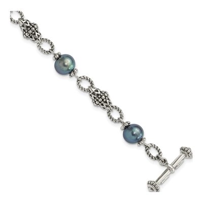 Sterling Silver Black Pearl Toggle Bracelet