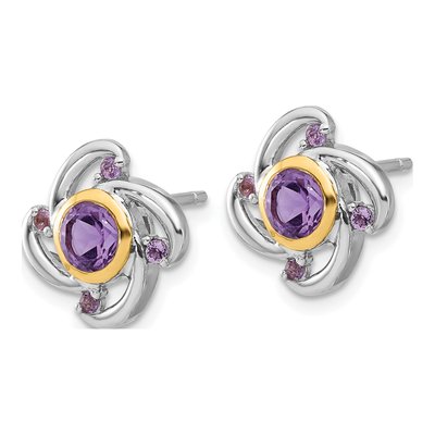 Sterling Silver & 14K Gold Amethyst Button Stud Earrings – view 2