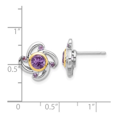 Sterling Silver & 14K Gold Amethyst Button Stud Earrings – view 4
