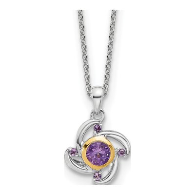 Sterling Silver & 14K Gold Amethyst Pendant Necklace