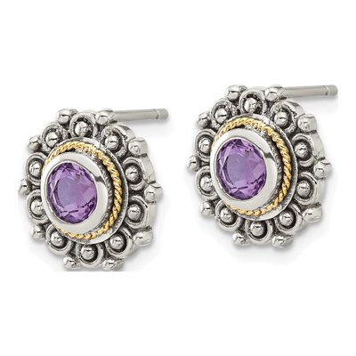 Sterling Silver & 14K Gold Amethyst Stud Earrings – view 2