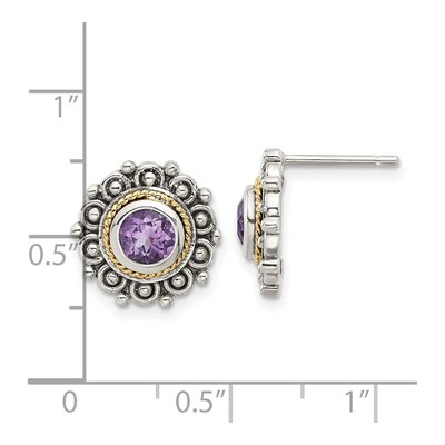 Sterling Silver & 14K Gold Amethyst Stud Earrings – view 4