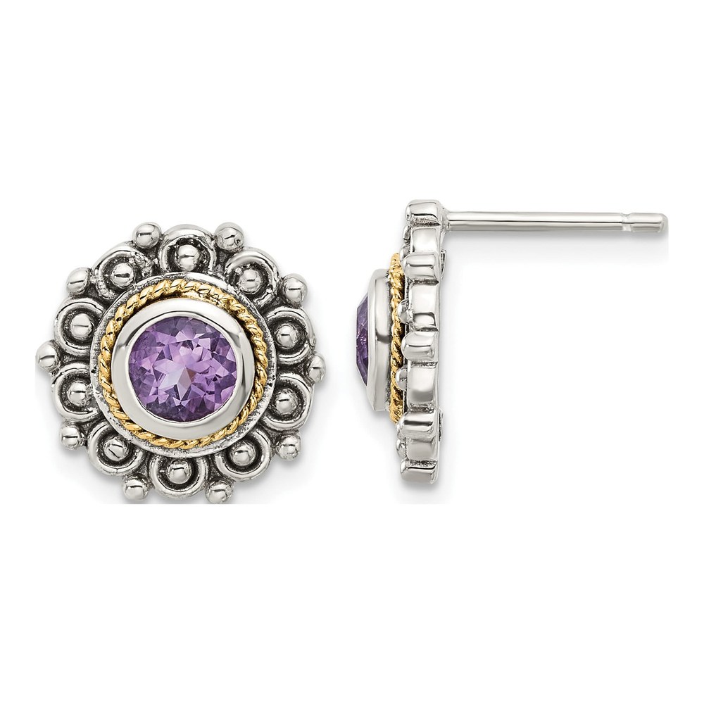 Sterling Silver & 14K Amethyst Post Earrings