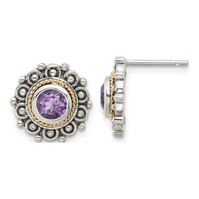 Sterling Silver & 14K Gold Amethyst Stud Earrings