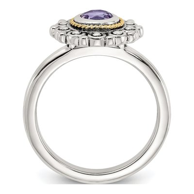 Sterling Silver & 14K Gold Amethyst Antiqued Ring – view 2