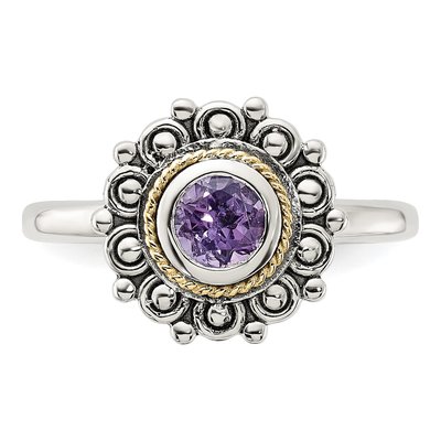 Sterling Silver & 14K Gold Amethyst Antiqued Ring – view 4