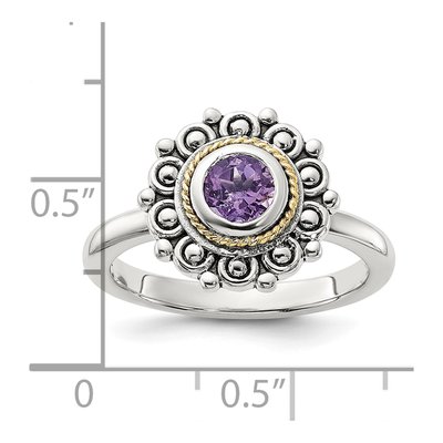 Sterling Silver & 14K Gold Amethyst Antiqued Ring – view 5
