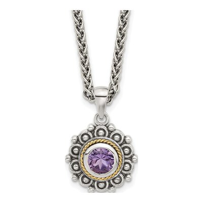 Sterling Silver & 14K Gold Amethyst Pendant Necklace