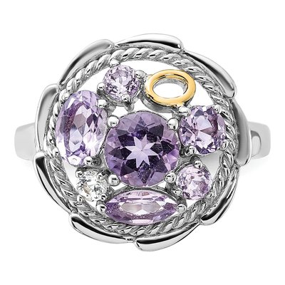 Sterling Silver & 14K Gold Amethyst & White Topaz Ring – view 3