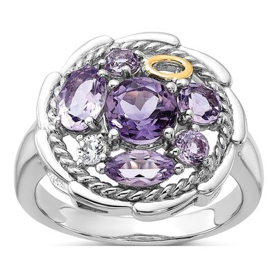 Sterling Silver & 14K Gold Amethyst & White Topaz Ring
