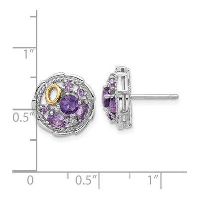 Sterling Silver & 14K Gold Amethyst & White Topaz Button Stud Earrings – view 4