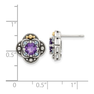 Sterling Silver & 14K Gold Amethyst & Swiss Blue Topaz Button Stud Earrings – view 4