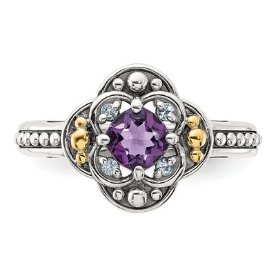 Sterling Silver & 14K Gold Amethyst & Swiss Blue Topaz Ring – view 4