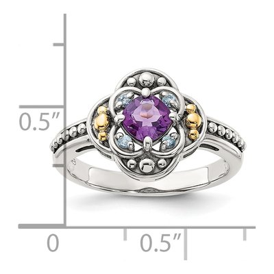 Sterling Silver & 14K Gold Amethyst & Swiss Blue Topaz Ring – view 5