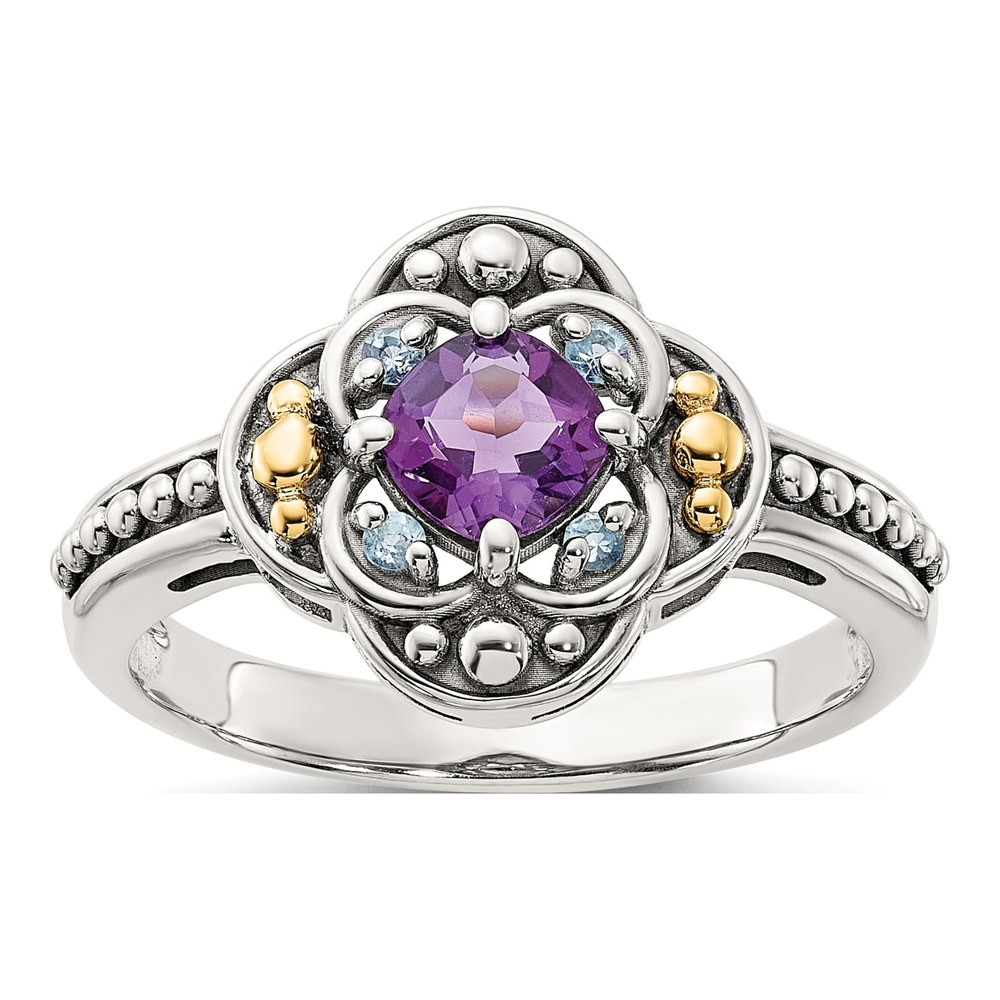 Sterling Silver & 14K Gold Amethyst & Swiss Blue Topaz Ring