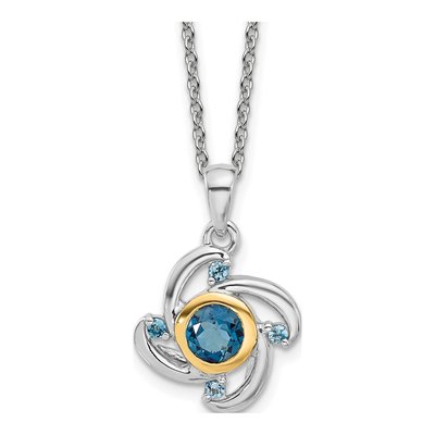 Sterling Silver & 14K Gold London Blue Topaz & Swiss Blue Topaz Pendant Necklace