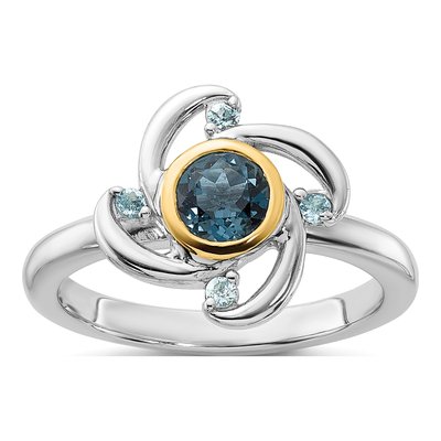 Sterling Silver & 14K Gold London Blue Topaz & Swiss Blue Topaz Ring