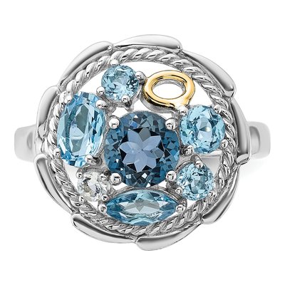 Sterling Silver & 14K Gold London Blue Topaz & Swiss Blue Topaz Statement Ring – view 4