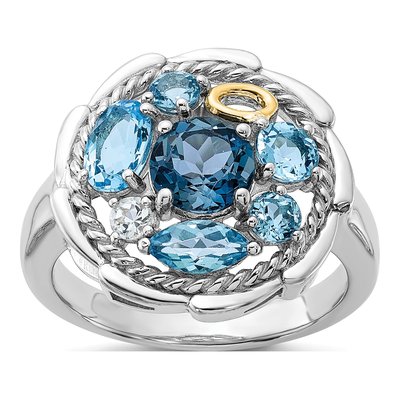 Sterling Silver & 14K Gold London Blue Topaz & Swiss Blue Topaz Statement Ring