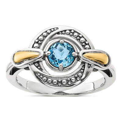 Sterling Silver & 14K Gold Swiss Blue Topaz Ring