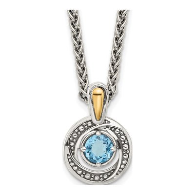 Sterling Silver & 14K Gold Swiss Blue Topaz Pendant Necklace