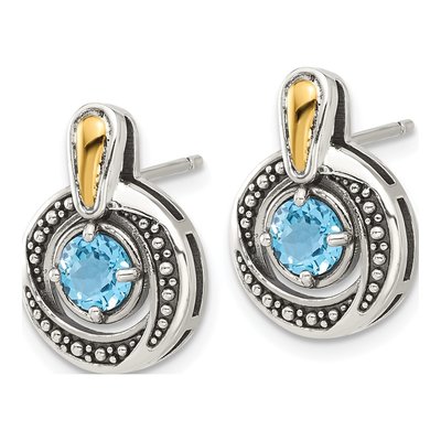 Sterling Silver & 14K Gold Swiss Blue Topaz Button Stud Earrings – view 2