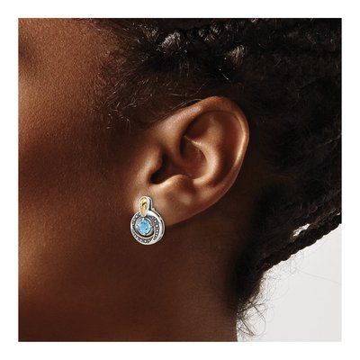 Sterling Silver & 14K Gold Swiss Blue Topaz Button Stud Earrings – view 3