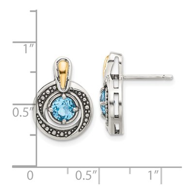 Sterling Silver & 14K Gold Swiss Blue Topaz Button Stud Earrings – view 4