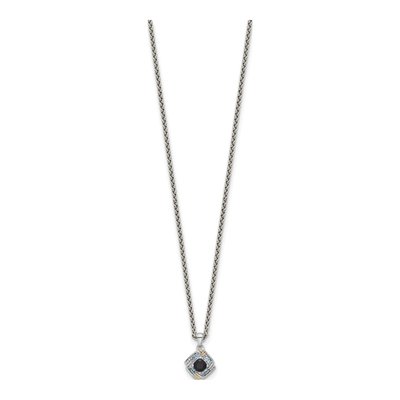 Sterling Silver & 14K Gold Onyx & Swiss Blue Topaz Pendant Necklace – view 2