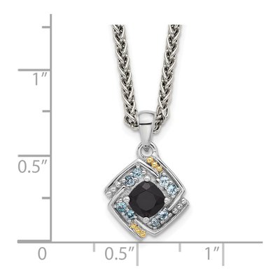 Sterling Silver & 14K Gold Onyx & Swiss Blue Topaz Pendant Necklace – view 5