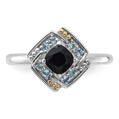 Sterling Silver & 14K Gold Onyx & Swiss Blue Topaz Ring – view 4