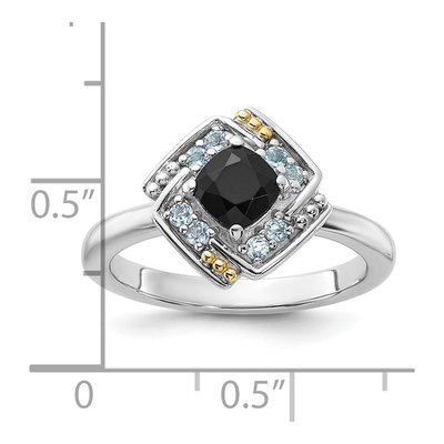 Sterling Silver & 14K Gold Onyx & Swiss Blue Topaz Ring – view 5