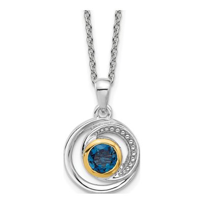 Sterling Silver & 14K Gold London Blue Topaz Pendant Necklace