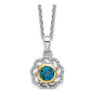 Sterling Silver & 14K Gold London Blue Topaz Pendant Necklace