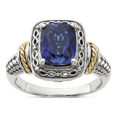 Sterling Silver & 14K Gold Lab-Created Sapphire Ring